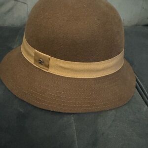 Brown Felt Cloche Hat with Tan Band